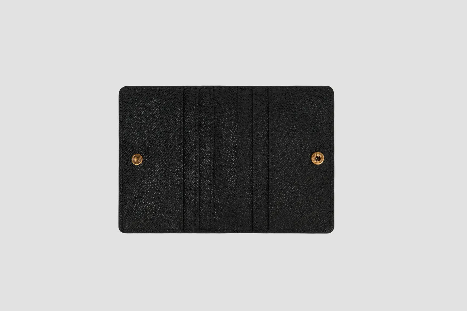 Inside view of black wallet showing multiple card slots.