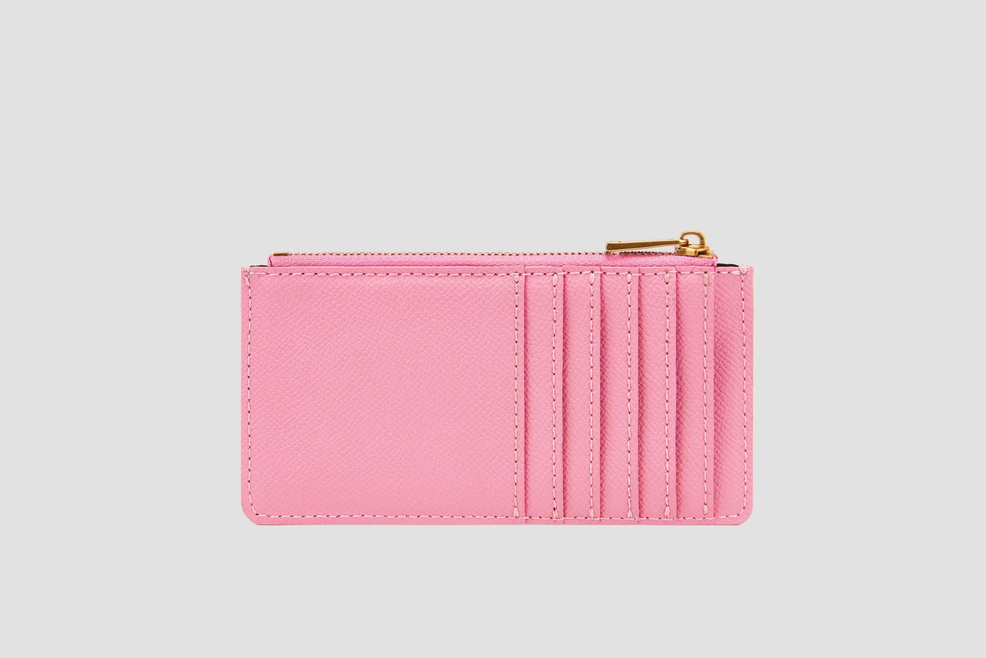 Back view of pink llnllm card holder with five card slots.