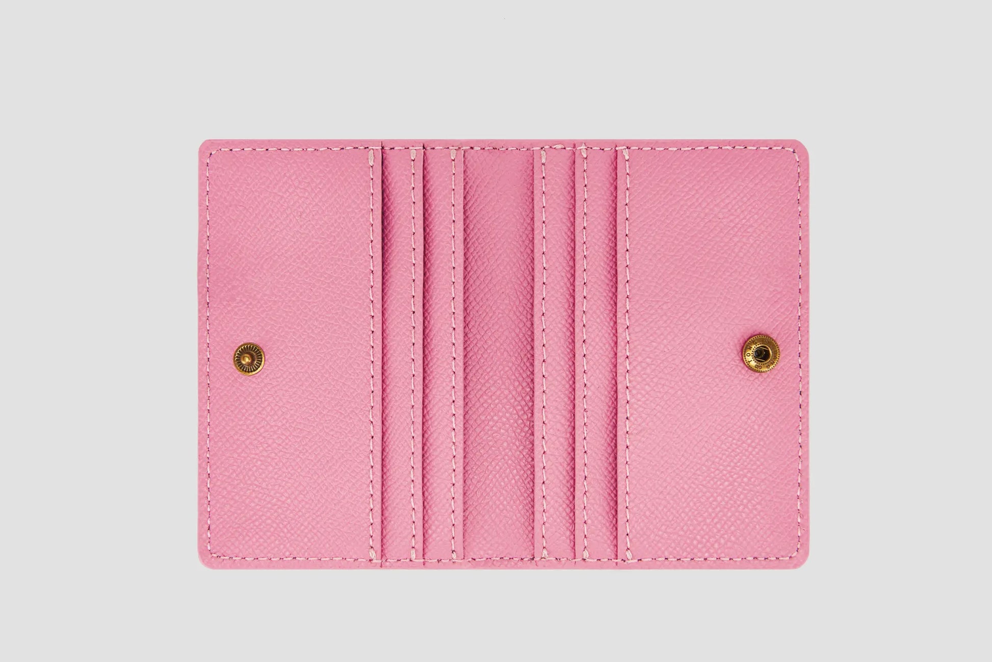 Inside view of pink llnllm wallet with multiple card slots.