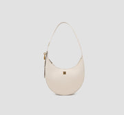 Elegant white moon-shaped shoulder bag with gold-tone hardware – llnllm women’s crescent handbag.