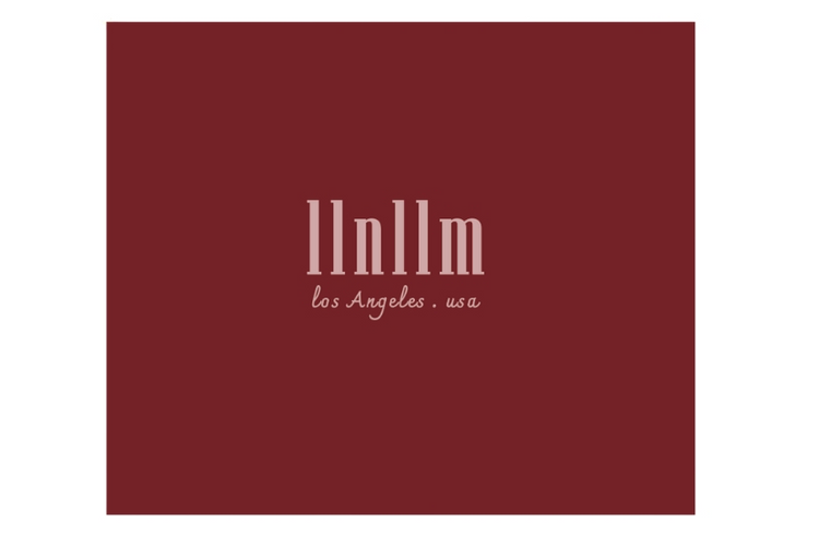llnllm logo on burgundy background, brand identity box.